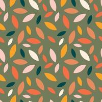 Autumn leaf fall on a green background. Seamless cute pattern with leaves or grains in different colors. vector