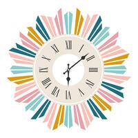 The Roman clock is decorated with colored details to form a flower. The dial is isolated on a white background. vector