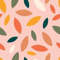 Autumn leaf fall on a pink background. Seamless cute pattern with different color leaves or grains. vector