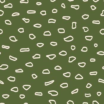 Abstract shapeless spots and drops form a seamless pattern with a green background for modern textiles, decorative wrapping paper. vector