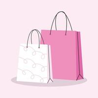 Blank paper shopping bags set isolated on pink backgroundai vector