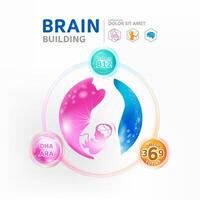 dha, omega 3 vitaminas para cerebro edificio producto para niños vector