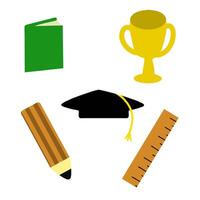 educación. libro, lápiz, gobernante, trofeo, graduación sombrero, educativo clipart vector