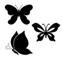 Beautiful Butterfly Black Silhouette Collection Set, front view and side view, Graphic Design vector