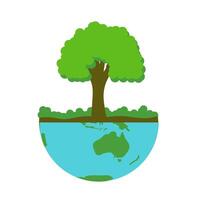 Save the planet concept with half earth and big tree graphic illustration vector