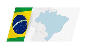 Brazil map in modern style with flag of Brazil on left side. vector