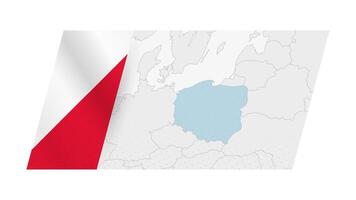 Poland map in modern style with flag of Poland on left side. vector