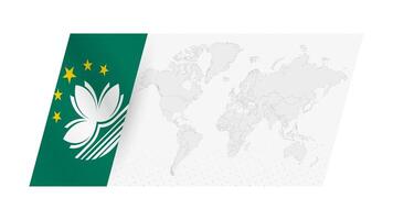 World map in modern style with flag of Macau on left side. vector