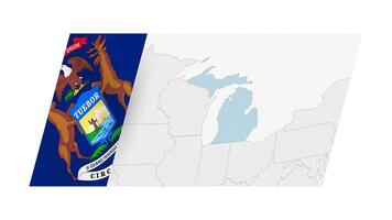 Michigan map in modern style with flag of Michigan on left side. vector