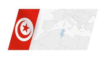 Tunisia map in modern style with flag of Tunisia on left side. vector