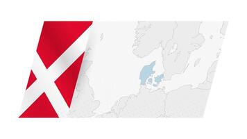 Denmark map in modern style with flag of Denmark on left side. vector