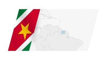 Suriname map in modern style with flag of Suriname on left side. vector