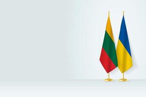 Flags of Lithuania and Ukraine on flag stand, meeting between two countries. vector
