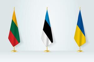 Political gathering of governments. Flags of Lithuania, Estonia and Ukraine. vector