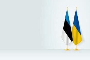 Flags of Estonia and Ukraine on flag stand, meeting between two countries. vector