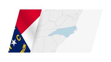 North Carolina map in modern style with flag of North Carolina on left side. vector