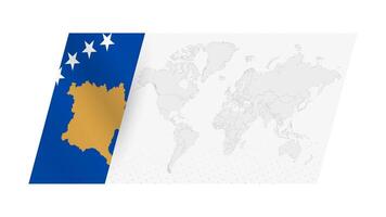 World map in modern style with flag of Kosovo on left side. vector