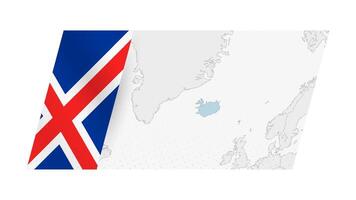 Iceland map in modern style with flag of Iceland on left side. vector