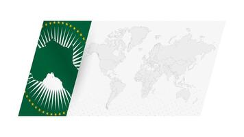 World map in modern style with flag of African Union on left side. vector