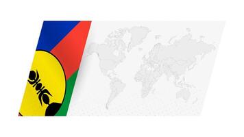 World map in modern style with flag of New Caledonia on left side. vector