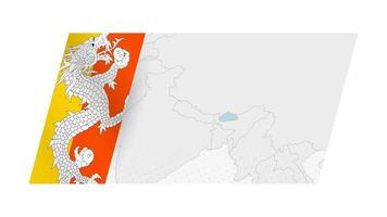 Bhutan map in modern style with flag of Bhutan on left side. vector