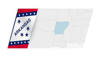 Arkansas map in modern style with flag of Arkansas on left side. vector