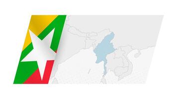 Myanmar map in modern style with flag of Myanmar on left side. vector