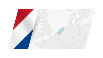 Netherlands map in modern style with flag of Netherlands on left side. vector