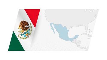 Mexico map in modern style with flag of Mexico on left side. vector