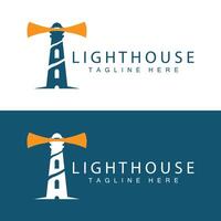 Lighthouse logo beacon tower ship signal simple beach port design template vector