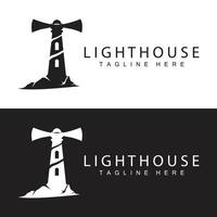 Lighthouse logo beacon tower ship signal simple beach port design template vector