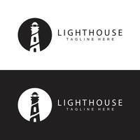 Lighthouse logo beacon tower ship signal simple beach port design template vector