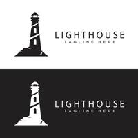 Lighthouse logo beacon tower ship signal simple beach port design template vector