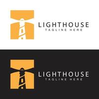 Lighthouse logo beacon tower ship signal simple beach port design template vector