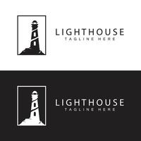 Lighthouse logo beacon tower ship signal simple beach port design template vector