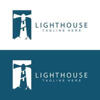 Lighthouse logo beacon tower ship signal simple beach port design template vector