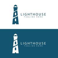 Lighthouse logo beacon tower ship signal simple beach port design template vector