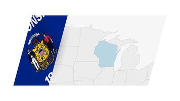 Wisconsin map in modern style with flag of Wisconsin on left side. vector