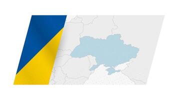 Ukraine map in modern style with flag of Ukraine on left side. vector