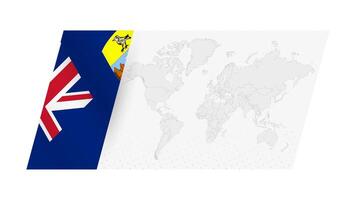 World map in modern style with flag of Saint Helena on left side. vector