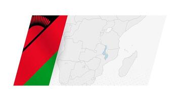 Malawi map in modern style with flag of Malawi on left side. vector