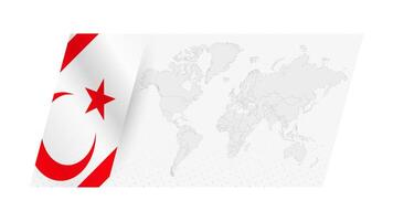 World map in modern style with flag of Northern Cyprus on left side. vector