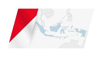 Indonesia map in modern style with flag of Indonesia on left side. vector