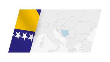 Bosnia and Herzegovina map in modern style with flag of Bosnia and Herzegovina on left side. vector