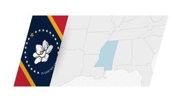 Mississippi map in modern style with flag of Mississippi on left side. vector