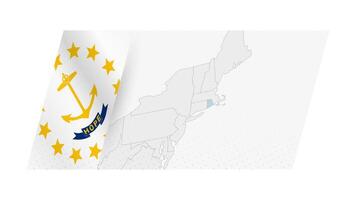 Rhode Island map in modern style with flag of Rhode Island on left side. vector