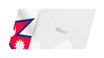 Nepal map in modern style with flag of Nepal on left side. vector