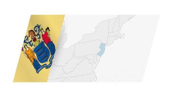 New Jersey map in modern style with flag of New Jersey on left side. vector