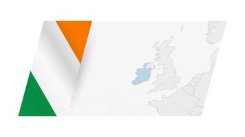 Ireland map in modern style with flag of Ireland on left side. vector