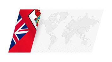 World map in modern style with flag of Bermuda on left side. vector